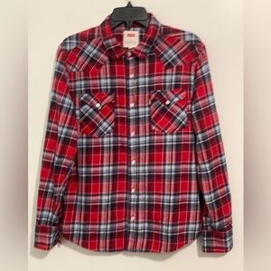 Levi’s Vintage Red plaid collar button down pearl snaps western cut size large